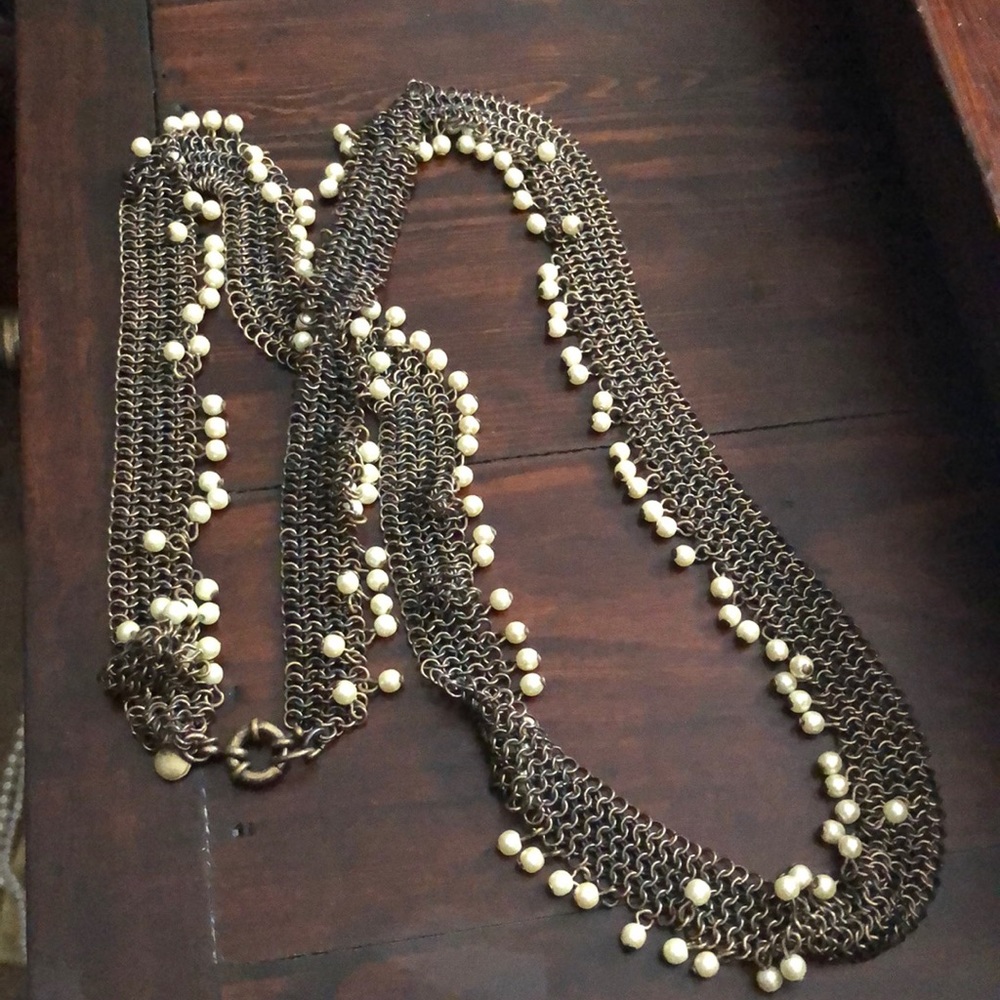 J. Crew chain and pearl necklace